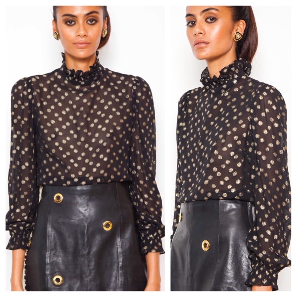 70s/80s NINA RICCI sheer chiffon gold dot blouse